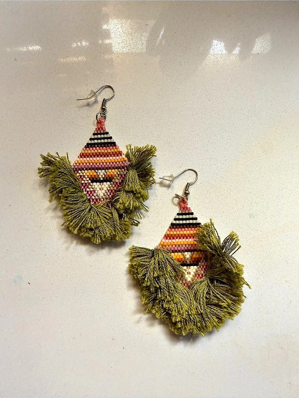 Hand Made Multicolor Fringe Drop Bead Earrings